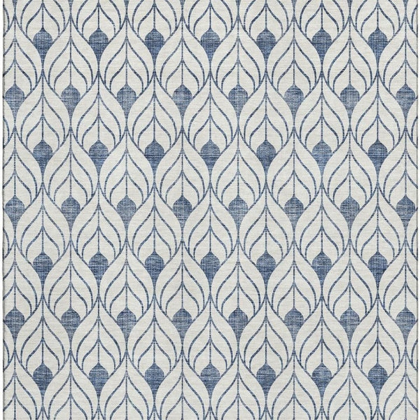 HomeRoots 9' X 12' Stylish Blue and Ivory Geometric Area Rug - Washable, Stain Resistant, UV Protected Design 673692