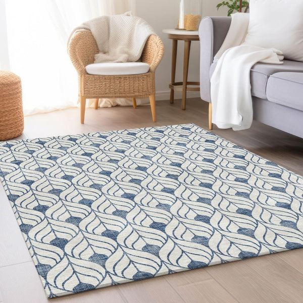HomeRoots 10' X 14' Blue and Ivory Geometric Washable Area Rug - UV Protected, Stain-Resistant, Durable Design! 673693