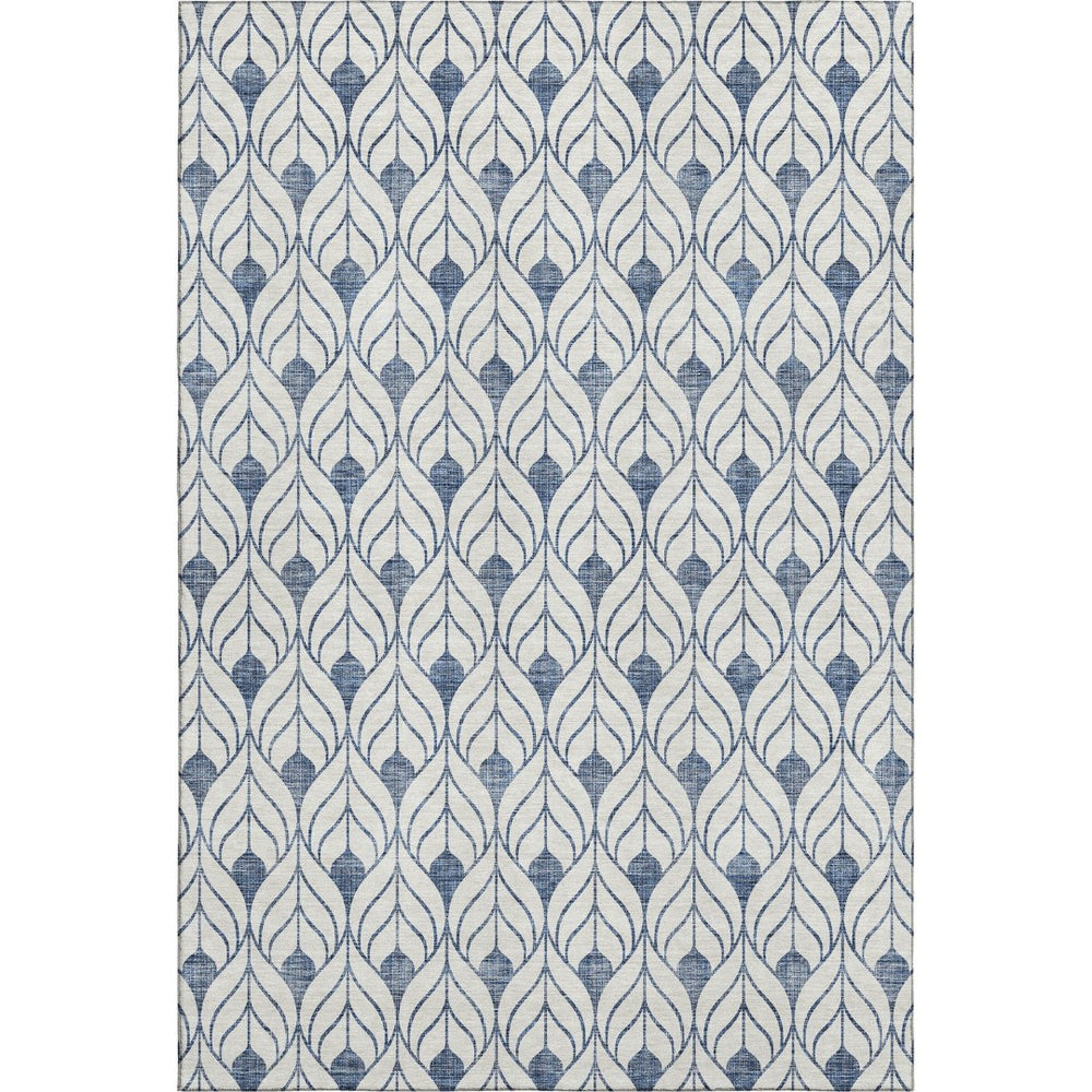HomeRoots 10' X 14' Blue and Ivory Geometric Washable Area Rug - UV Protected, Stain-Resistant, Durable Design! 673693