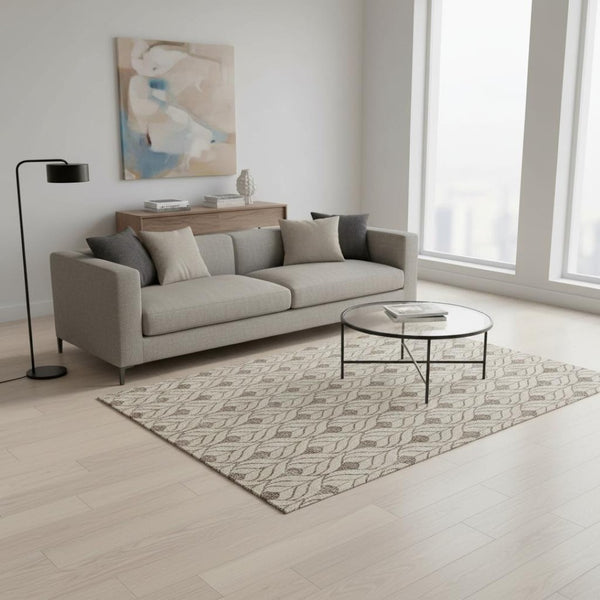 HomeRoots 5' X 8' Stylish Brown and Beige Geometric Washable Area Rug with UV Protection for Homes & Pets 673695
