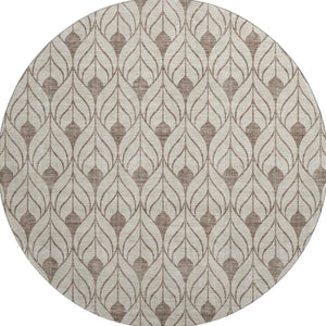 HomeRoots 8' Brown and Beige Geometric Round Rug - Washable, UV Protected, Perfect for High-Traffic Spaces! 673696
