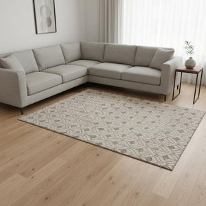 HomeRoots 8' X 10' Brown and Beige Geometric Area Rug - Washable, UV Protected, Ideal for High-Traffic Spaces 673697