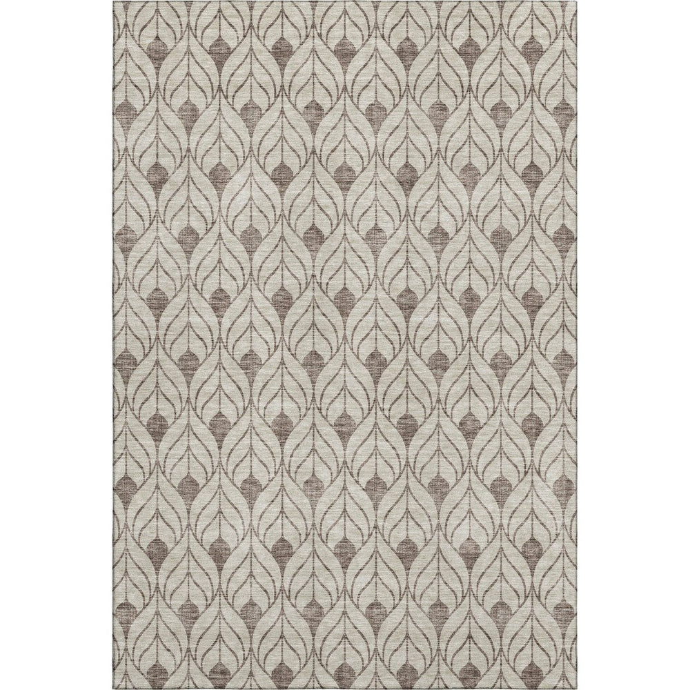 HomeRoots 8' X 10' Brown and Beige Geometric Area Rug - Washable, UV Protected, Ideal for High-Traffic Spaces 673697