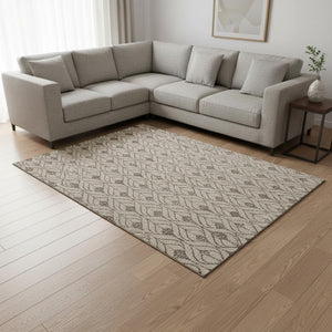 HomeRoots 9' X 12' Stylish Brown and Beige Geometric Area Rug – Washable, Stain-Resistant, UV Protected! 673698