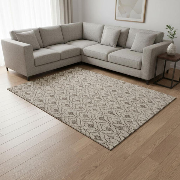 HomeRoots 9' X 12' Stylish Brown and Beige Geometric Area Rug – Washable, Stain-Resistant, UV Protected! 673698