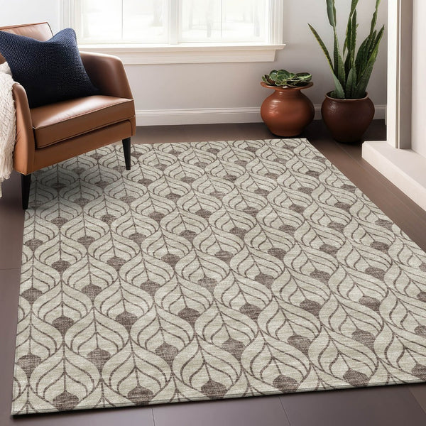 HomeRoots 9' X 12' Stylish Brown and Beige Geometric Area Rug – Washable, Stain-Resistant, UV Protected! 673698