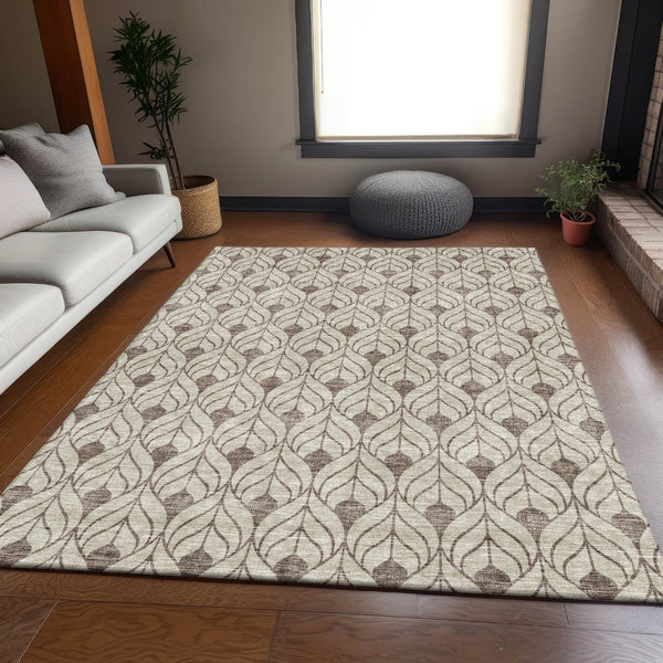 HomeRoots 9' X 12' Stylish Brown and Beige Geometric Area Rug – Washable, Stain-Resistant, UV Protected! 673698