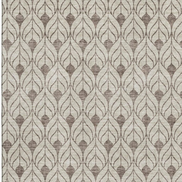 HomeRoots 9' X 12' Stylish Brown and Beige Geometric Area Rug – Washable, Stain-Resistant, UV Protected! 673698
