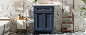English Elm 24'' Carved Farmhouse Bathroom Vanity with Ceramic Sink Soft Close Storage Cabinet Blue N710P446530C