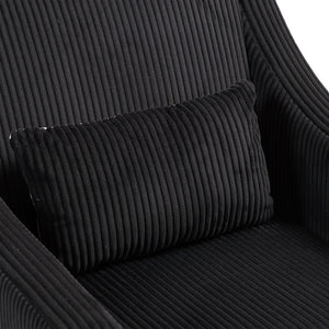 English Elm COOLMORE Modern Accent Chair with Corduroy Upholstery, Solid Wood Frame, Supportive Dual Pillows for Cozy Living Spaces Black W395P195364