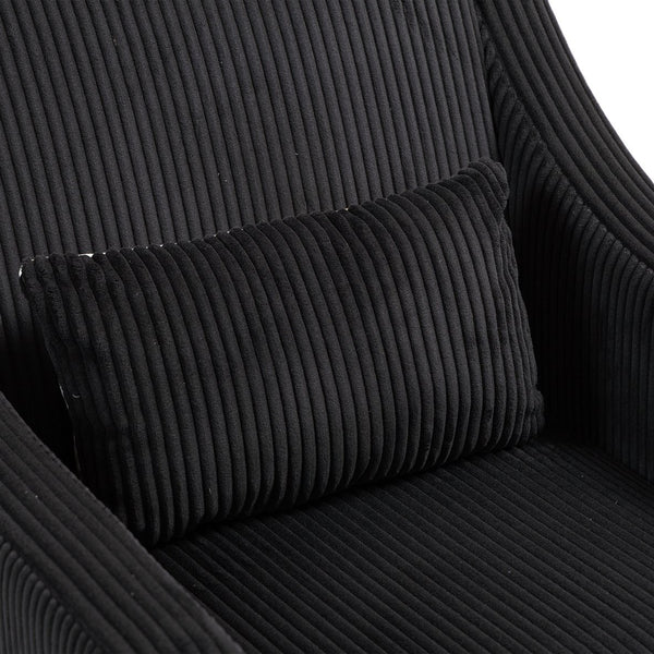 English Elm COOLMORE Modern Accent Chair with Corduroy Upholstery, Solid Wood Frame, Supportive Dual Pillows for Cozy Living Spaces Black W395P195364