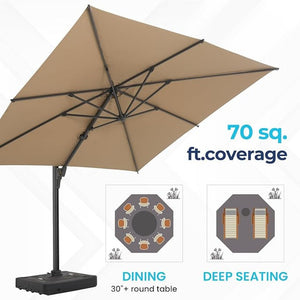 English Elm 10 Ft Square Cantilever Patio Umbrella Upf 50 Offset Canopy with 360 Rotation Khaki B082P454952