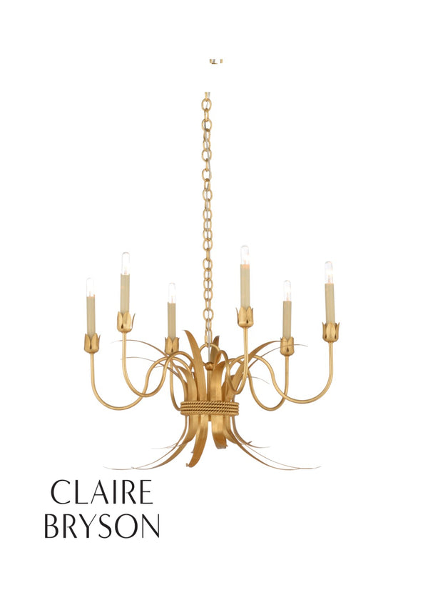 Wildwood Mignon Gold Leaf Chandelier With Rope-Wrapped Leaves — 6 Candle Vintage Romantic Lighting Fixture For Dining 67370