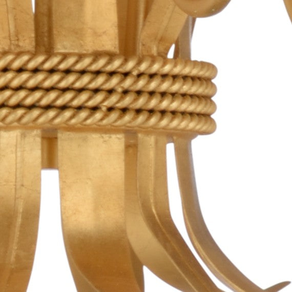 Wildwood Mignon Gold Leaf Chandelier With Rope-Wrapped Leaves — 6 Candle Vintage Romantic Lighting Fixture For Dining 67370