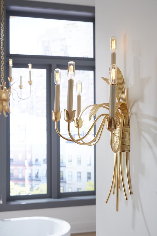 Wildwood Mignon Gold Leaf Chandelier With Rope-Wrapped Leaves — 6 Candle Vintage Romantic Lighting Fixture For Dining 67370