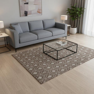 HomeRoots 5' X 8' Chocolate & Beige Geometric Area Rug - Durable, Washable, UV-Protected for High-Traffic Homes 673701