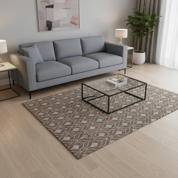 HomeRoots 5' X 8' Chocolate & Beige Geometric Area Rug - Durable, Washable, UV-Protected for High-Traffic Homes 673701