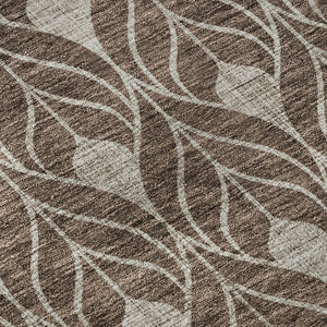 HomeRoots 8' Stylish Chocolate & Beige Geometric Washable Round Rug with UV Protection for High-Traffic Areas 673702