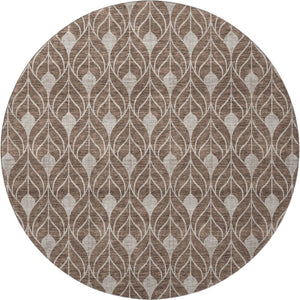 HomeRoots 8' Stylish Chocolate & Beige Geometric Washable Round Rug with UV Protection for High-Traffic Areas 673702