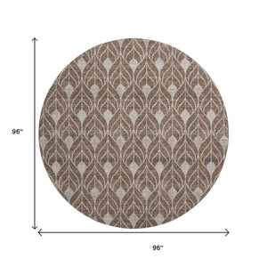 HomeRoots 8' Stylish Chocolate & Beige Geometric Washable Round Rug with UV Protection for High-Traffic Areas 673702