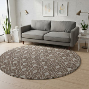HomeRoots 8' Stylish Chocolate & Beige Geometric Washable Round Rug with UV Protection for High-Traffic Areas 673702