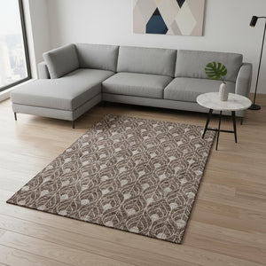 HomeRoots 8' X 10' Chocolate and Beige Geometric Area Rug - Washable, UV-Protected, Durable for Family Homes 673703