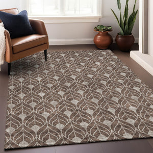 HomeRoots 8' X 10' Chocolate and Beige Geometric Area Rug - Washable, UV-Protected, Durable for Family Homes 673703