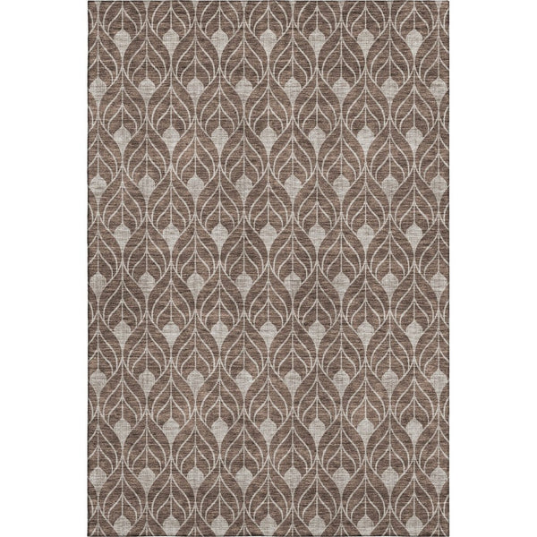 HomeRoots 8' X 10' Chocolate and Beige Geometric Area Rug - Washable, UV-Protected, Durable for Family Homes 673703