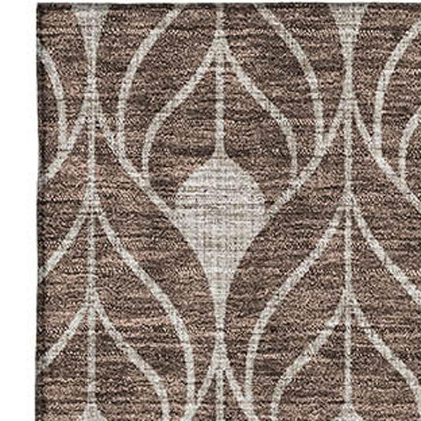 HomeRoots 8' X 10' Chocolate and Beige Geometric Area Rug - Washable, UV-Protected, Durable for Family Homes 673703