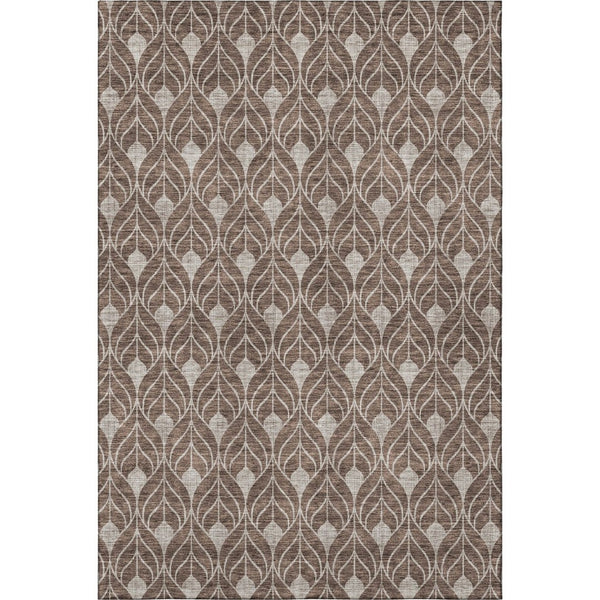 HomeRoots 8' X 10' Chocolate and Beige Geometric Area Rug - Washable, UV-Protected, Durable for Family Homes 673703