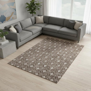 HomeRoots 9' X 12' Chocolate & Beige Geometric Area Rug - Washable, UV Protected, Durable & Stylish Decor 673704
