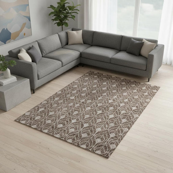 HomeRoots 9' X 12' Chocolate & Beige Geometric Area Rug - Washable, UV Protected, Durable & Stylish Decor 673704