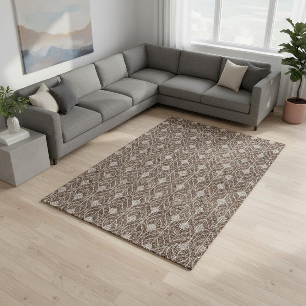 HomeRoots 10' X 14' Chocolate & Beige Geometric Washable Area Rug - Stain Resistant, UV Protected for Families 673705