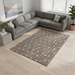 HomeRoots 10' X 14' Chocolate & Beige Geometric Washable Area Rug - Stain Resistant, UV Protected for Families 673705