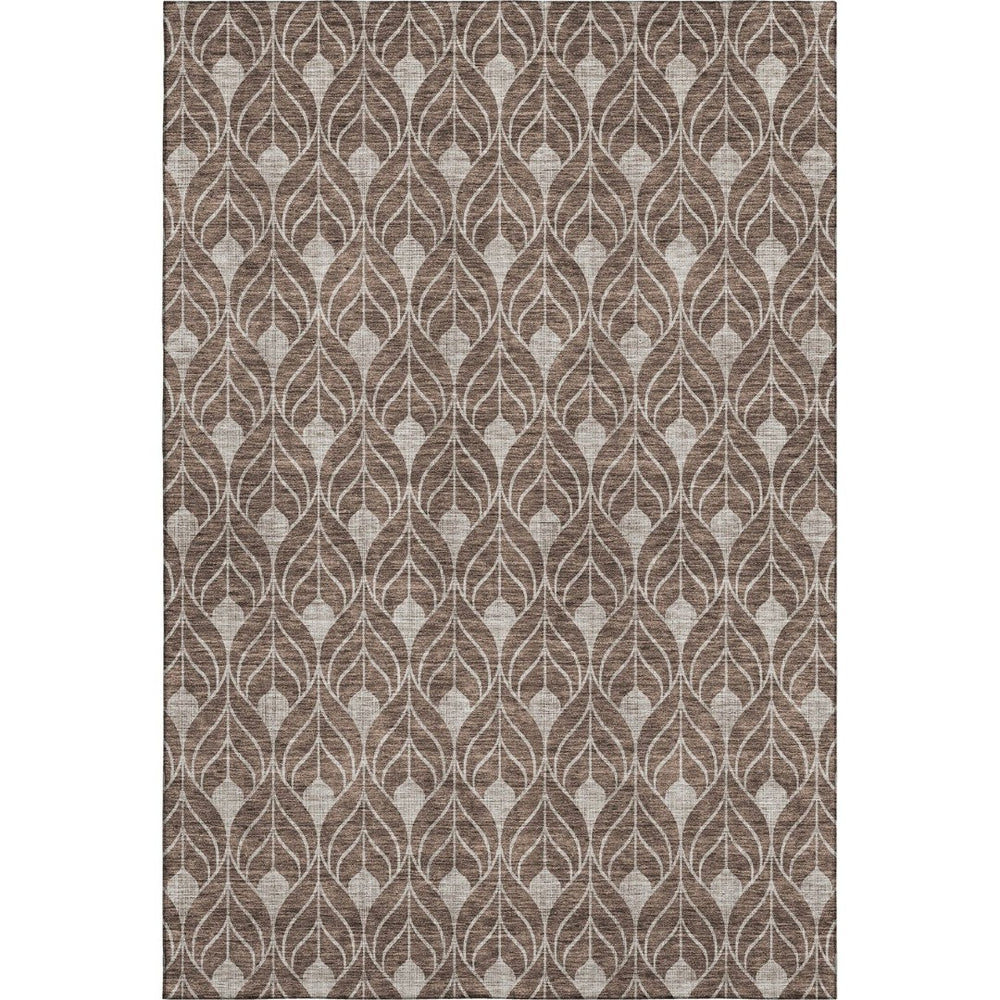 HomeRoots 10' X 14' Chocolate & Beige Geometric Washable Area Rug - Stain Resistant, UV Protected for Families 673705