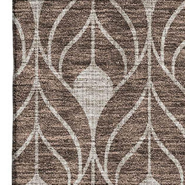 HomeRoots 10' X 14' Chocolate & Beige Geometric Washable Area Rug - Stain Resistant, UV Protected for Families 673705