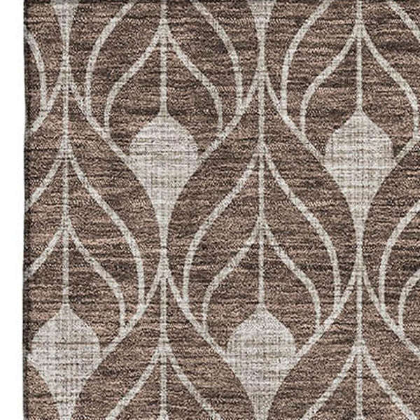 HomeRoots 10' X 14' Chocolate & Beige Geometric Washable Area Rug - Stain Resistant, UV Protected for Families 673705
