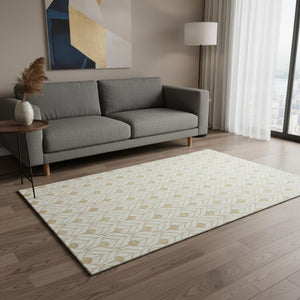 HomeRoots 5' X 8' Gold and Ivory Geometric Area Rug - Washable, UV-Protected, Pet-Friendly & Stylish Design 673707