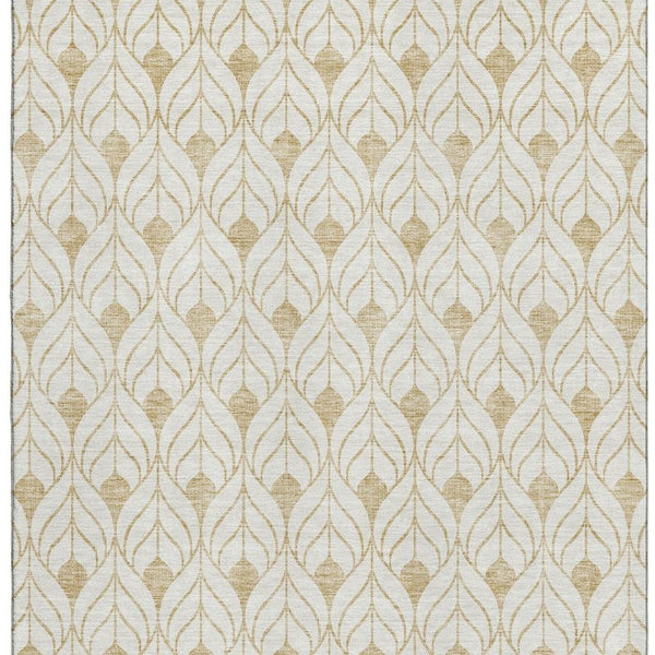HomeRoots 5' X 8' Gold and Ivory Geometric Area Rug - Washable, UV-Protected, Pet-Friendly & Stylish Design 673707