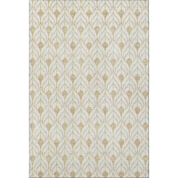 HomeRoots 5' X 8' Gold and Ivory Geometric Area Rug - Washable, UV-Protected, Pet-Friendly & Stylish Design 673707