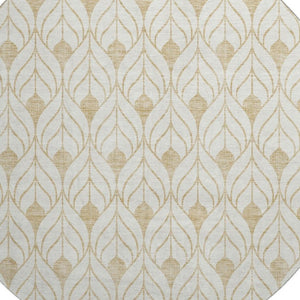 HomeRoots 8' Gold and Ivory Geometric Washable Round Rug - Stylish, Durable, and UV-Protected for Any Space 673708