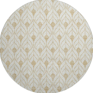 HomeRoots 8' Gold and Ivory Geometric Washable Round Rug - Stylish, Durable, and UV-Protected for Any Space 673708