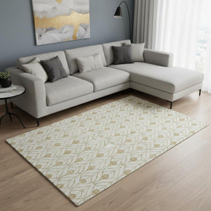 HomeRoots 8' X 10' Gold and Ivory Geometric Area Rug - Washable, UV-Protected, Durable for High-Traffic Spaces 673709