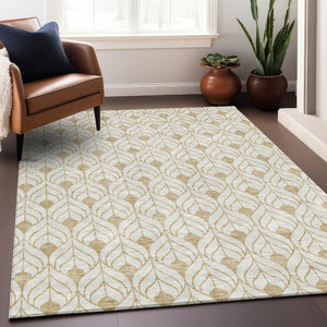 HomeRoots 8' X 10' Gold and Ivory Geometric Area Rug - Washable, UV-Protected, Durable for High-Traffic Spaces 673709