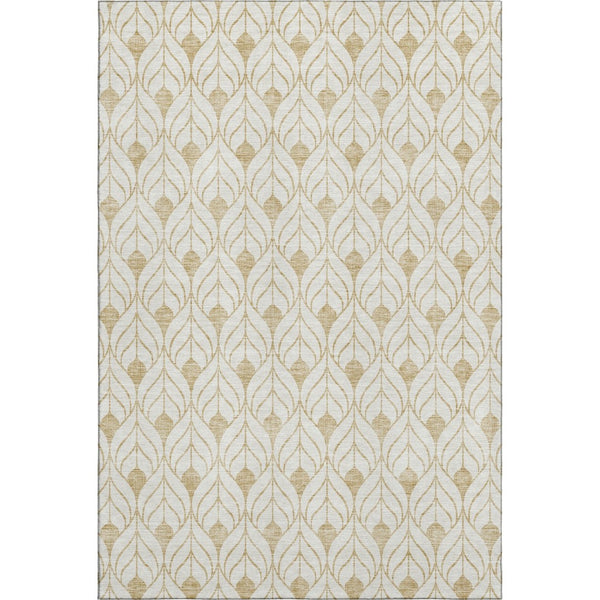 HomeRoots 8' X 10' Gold and Ivory Geometric Area Rug - Washable, UV-Protected, Durable for High-Traffic Spaces 673709