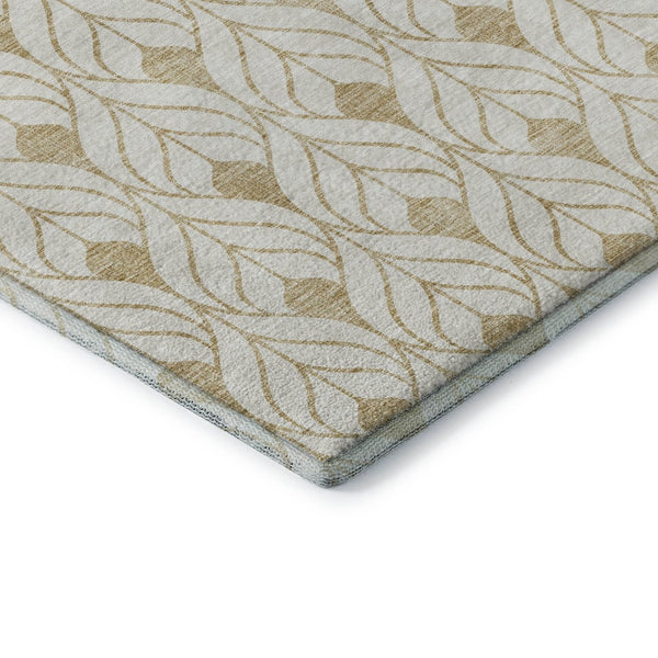 HomeRoots 8' X 10' Gold and Ivory Geometric Area Rug - Washable, UV-Protected, Durable for High-Traffic Spaces 673709