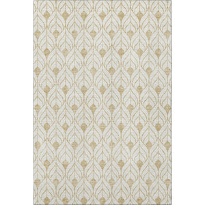 HomeRoots 8' X 10' Gold and Ivory Geometric Area Rug - Washable, UV-Protected, Durable for High-Traffic Spaces 673709