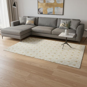 HomeRoots 9' X 12' Gold And Ivory Geometric Area Rug – Durable, Washable, UV-Protected for Busy Homes 673710