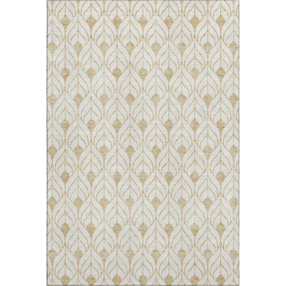 HomeRoots 10' X 14' Gold And Ivory Geometric Area Rug – Washable, UV Protected, Perfect for Modern Spaces! 673711