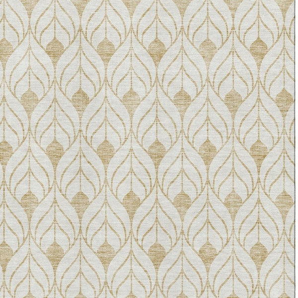 HomeRoots 10' X 14' Gold And Ivory Geometric Area Rug – Washable, UV Protected, Perfect for Modern Spaces! 673711